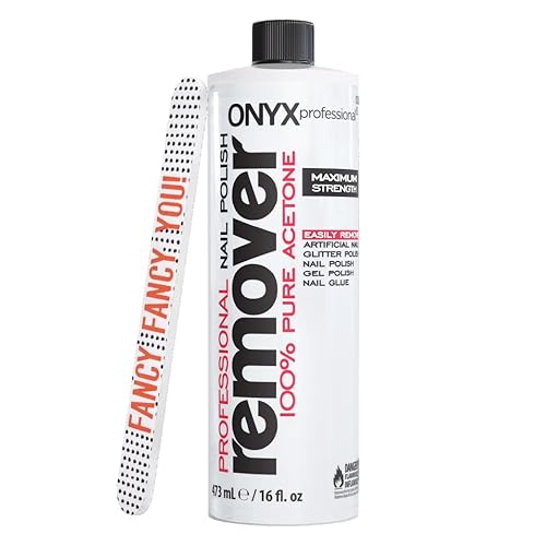 Onyx Professional 100% Pure Acetone Nail Polish Remover Kit with 7 inch Nail File, 16 fl oz - Made in USA, Maximum-Strength Gel Polish Remover