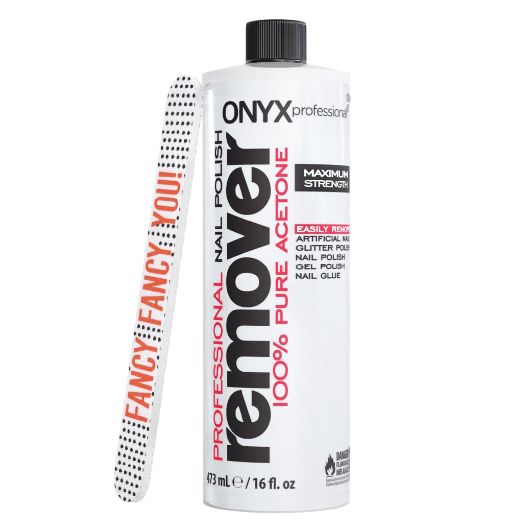 Onyx Professional 100% Pure Acetone Nail Polish Remover Kit with 7 inch Nail File, 16 fl oz - Made in USA, Maximum-Strength Gel Polish Remover
