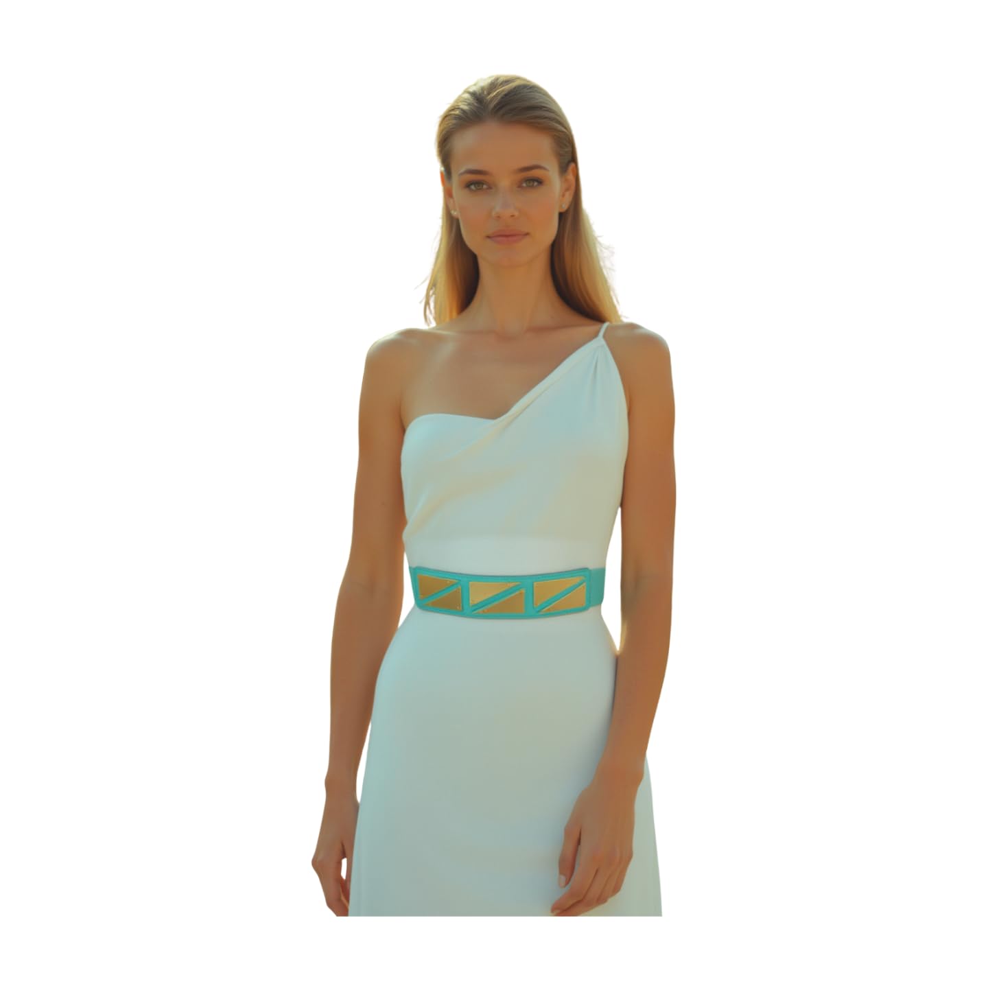 TrendyFashionJewelry Women Fashion Elastic Waistband Belt High Waist Hip Gold Metal Triangles Buckle Size S M Mint Green Color