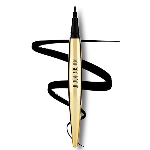 Rouge & Rogue Waterproof Liquid Eyeliner - Ultra-Black, Smudge-Proof, Long-Lasting, Vegan, Cruelty-Free, Precision Brush Tip for Winged Liner & Cat