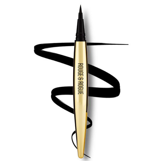 Rouge & Rogue Waterproof Liquid Eyeliner - Ultra-Black, Smudge-Proof, Long-Lasting, Vegan, Cruelty-Free, Precision Brush Tip for Winged Liner & Cat