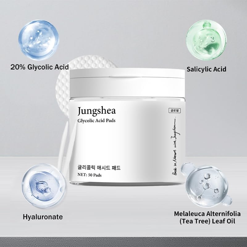 Jungshea Resurfacing Pad Glycolic Acid Pads for Face: Facial Exfoliating Cleansing Peel with Salicylic Acid & Vitamins B5 C E - Korean Skin Care Face