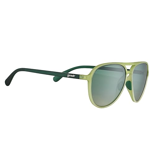 goodr Buzzed On The Tower Polarized Aviator Sunglasses Large Sized (Mach G), Green Solid Frames with Green Gradient Lens, Dark to Light Tint, UV400