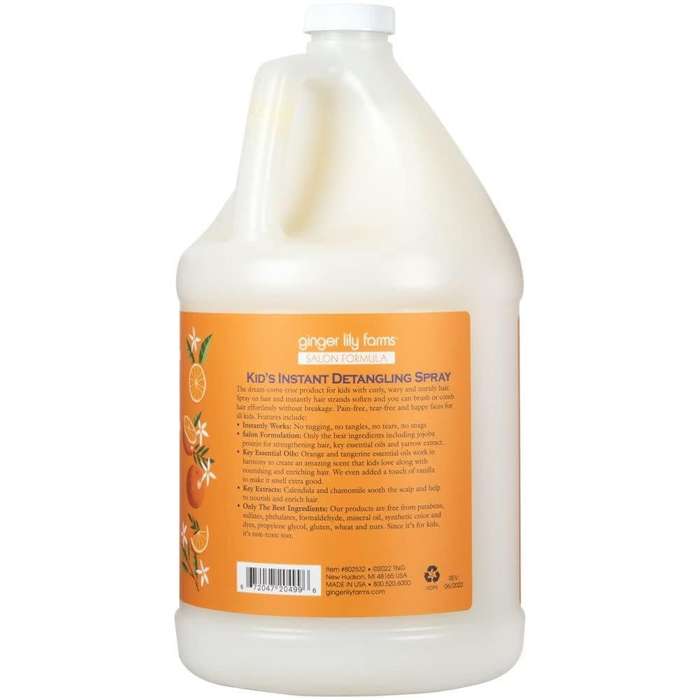 Ginger Lily Farms Salon Formula Kid's Instant Detangling Spray Refill, Hair Detangler Spray for Kids, 100% Vegan & Cruelty-Free, 1 Gallon (128 fl oz)