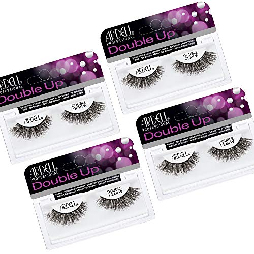 Ardell Double Up False Eyelashes - Double Demi Wispies Strip Lashes, Wispy Dramatic Look, Reusable Fake Lashes for Women, 4 Pairs