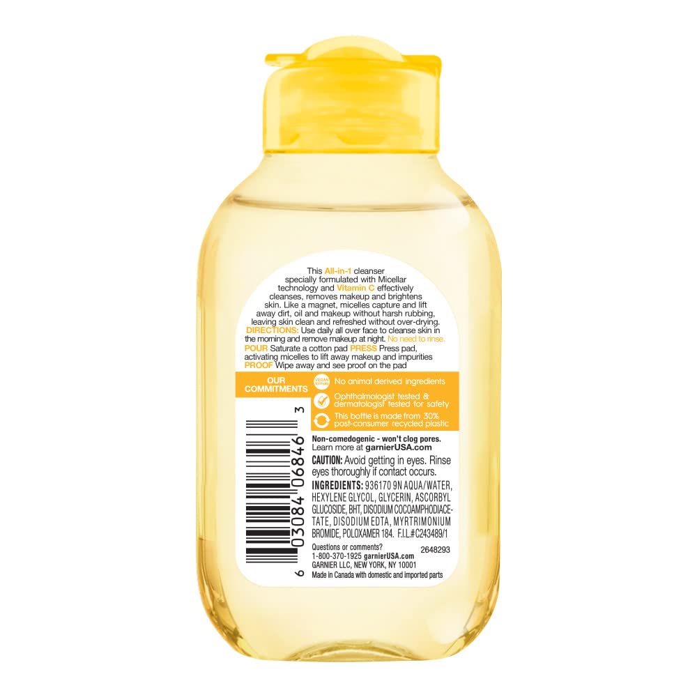Garnier, SkinActive Micellar Vitamin-C Cleansing Water, 3.4 Fl Oz