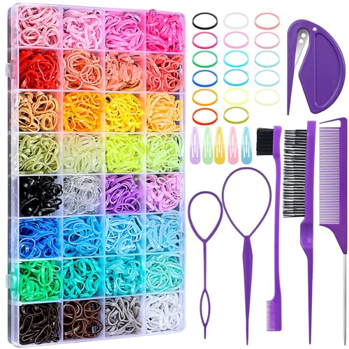 Auroray 32 Colors Small Hair Rubber Bands with 16 Styling Tools, 2000 Pcs Elastic Girl Baby Hair Ties, Mini Bands with Elastic Cutter, Hair Beauty and Personal Care auroray Default Title