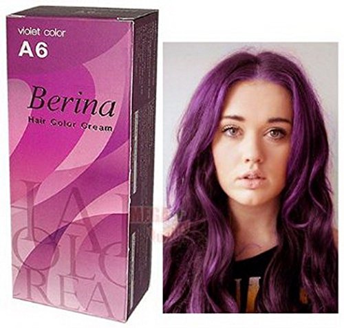 Pack of 2 Sets Berina BERINA PROFESSIONALS Hair Color Cream Permanent Hair Dye Color A6 : Violet 60 G. Super Permanent Fashion Unisex