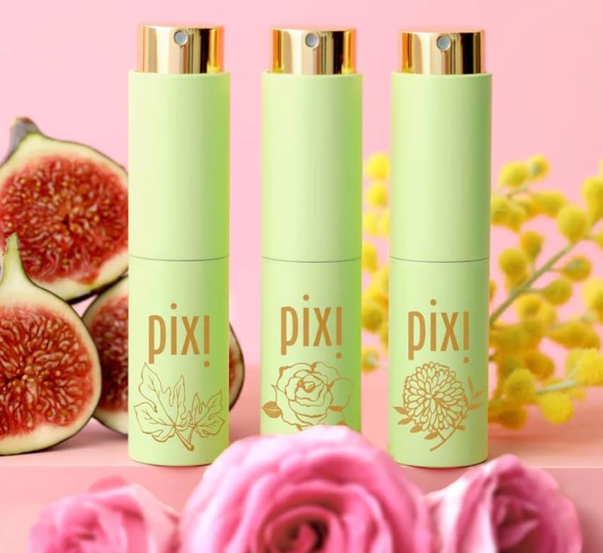 Pixi Beauty PixiPerfume Eau de Parfum Gift Trio, Layerable Rose, Fig and Mimosa Fragrance Set for Women, Travel Size Perfume, 3 x 0.5 fl oz