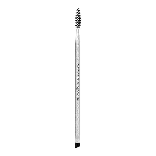 Mirabella Liner & Brow Duo Brush, Premium Professional Makeup Brush Collection, Cruelty-Free Synthetic Bristle Brush, Hand-Sculpted Brushed Aluminum