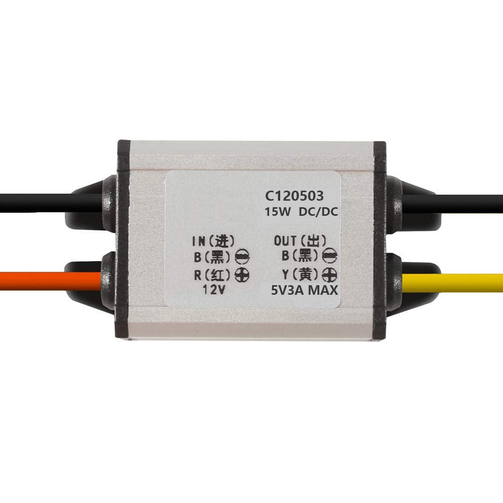 12V to 5V DC Converter – Waterproof 6.3-22V to 5V 3A 15W Step Down Voltage Regulator Buck Module for Car, Truck & Vehicle Power Supply