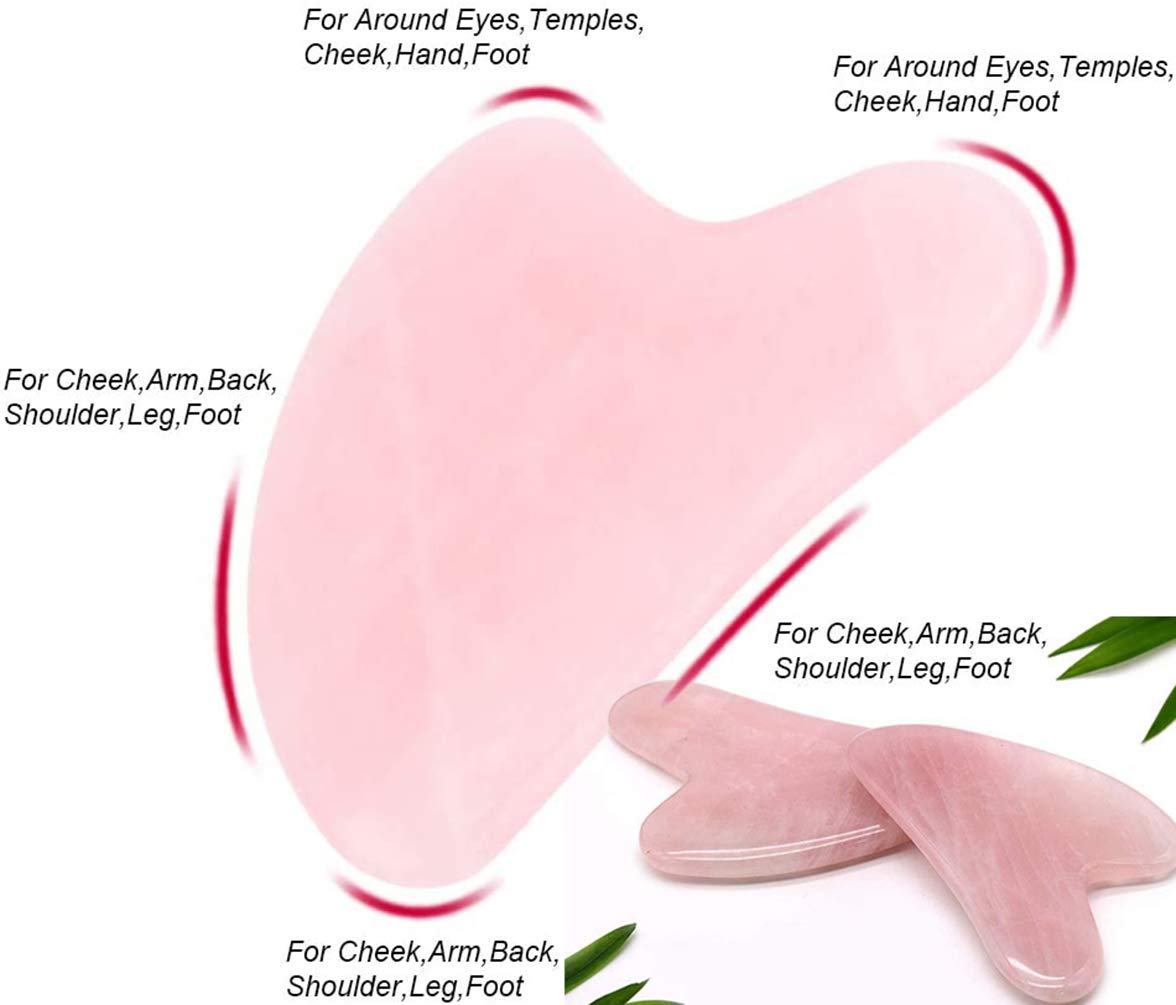 Gua Sha Massage Tool - 100% Natural Rose Quartz Heart Shape Jade Gua Sha Facial Tools for SPA Acupuncture Therapy Trigger Point Treatment, Gua Sha