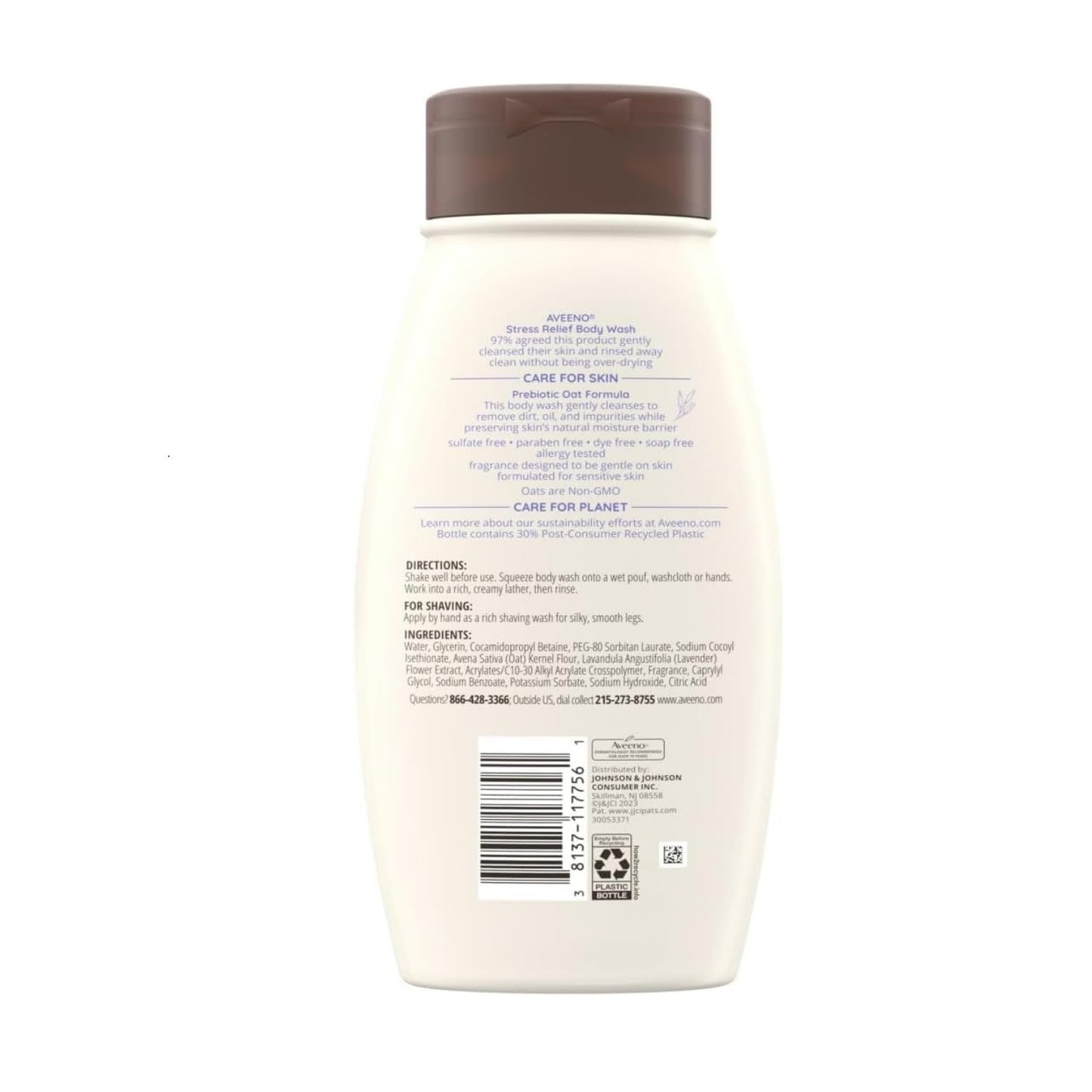 Aveeno Body Wash Stress Relief Lavender Scent 18 Ounce (Pack of 3)