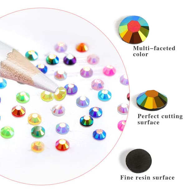 3000pcs Flatback Rhinestones for Crafts, Black AB Crystals Rhinestone, Resin Glitter Gems Nail Diamonds Rhinestones for Clothes Accessories DIY