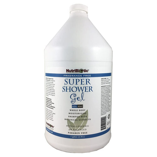 NutriBiotic - Fragrance-Free Super Shower Gel, 1 Gallon | Whole-Body Moisturizing Shampoo with GSE & Botanical Extracts | Non-Soap, pH Balanced & Free
