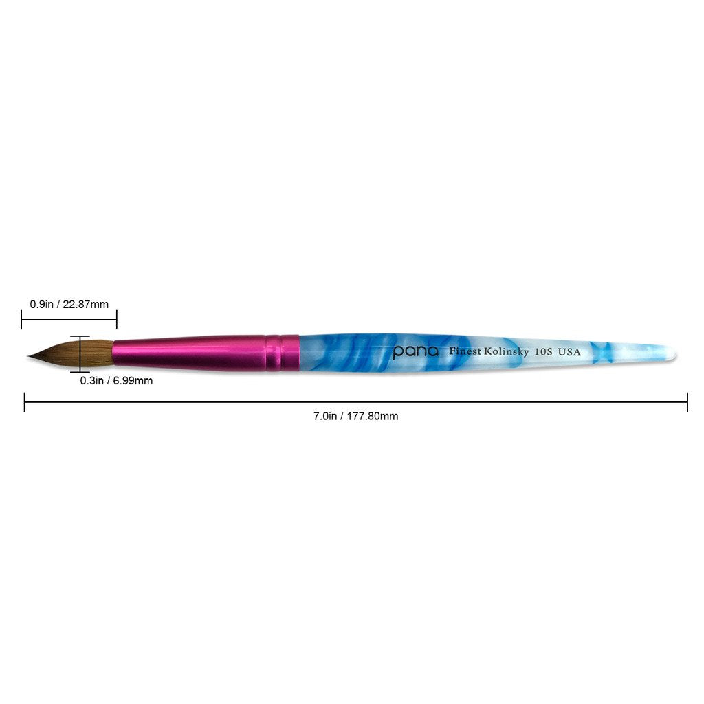 PANA Pure Kolinsky Hair Acrylic Nail Brush - Round Shape Pink Ferrule with White Swirl Blue Handle (Size 10)