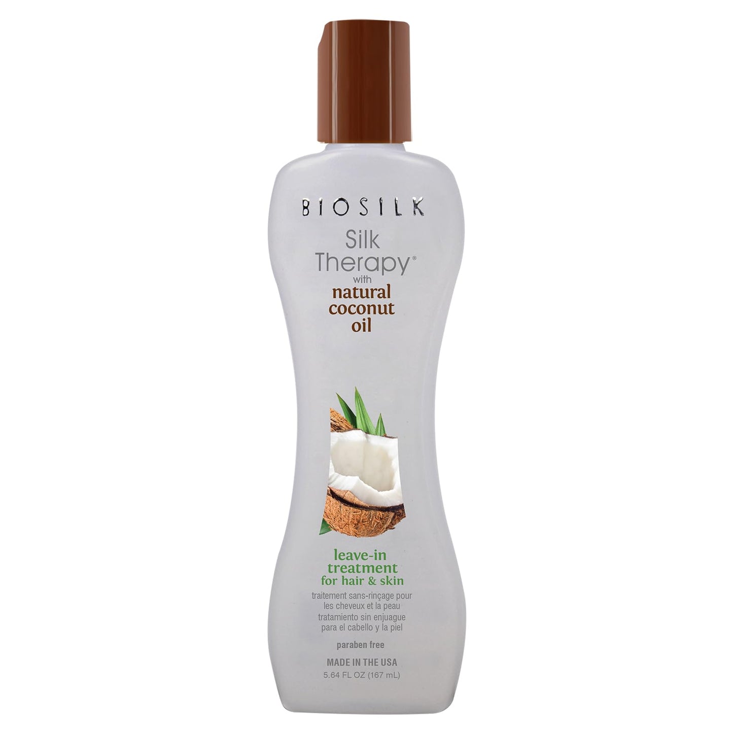 Biosilk Silk Therapy with Natural Coconut Oil Leave-In Treatment, Helps Control Frizz & Flyaways, Sulfate, Paraben & Cruelty-Free, 5.64 Oz