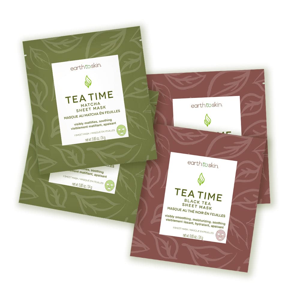 Earth To Skin Tea Time Matcha Sheet Masks: 2 Mattifying Masks and 2 Moisturizing Masks (4 total masks)