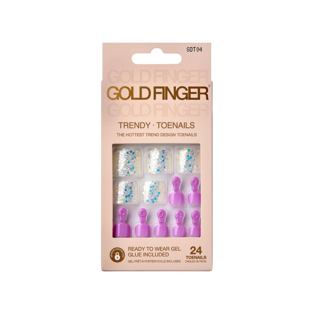 GoldFinger Trendy Press On Fake Toenail Kit, Glitter Confetti Flakes & Purple Color, Ready to Wear Gel & Manicure Stick, Mini Glue included Beauty & Personal Care Goldfinger