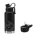 Akrivia Stainless Steel Water Bottle - Ultra Tough 32oz / 1 Liter Vacuum Insulated Double Wall Flask, Metal Canteen, (Stealth Black/Gray)