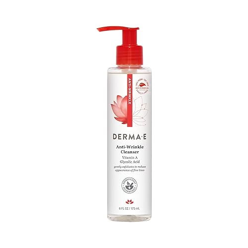 Derma E Anti-Wrinkle Cleanser - Anti-Aging Face Wash with Glycolic Acid and Vitamin A - Gentle Cleansing and Exfoliating Facial Wash Removes Makeup
