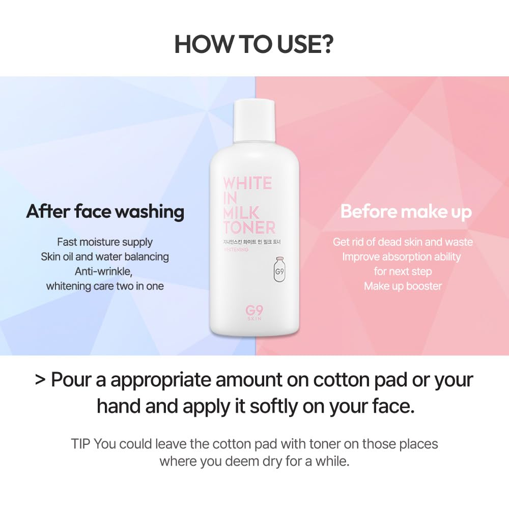 G9SKIN White in Milk Toner - Hydrating & Brightening Facial Toner with Milk Protein and Niacinamide for Soft and Radiant Skin, 300ml / 10.14 Fl.Oz