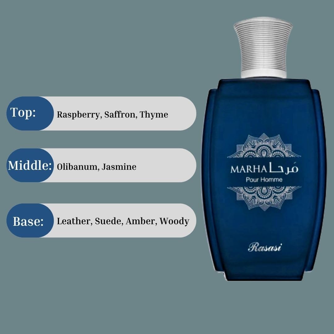 RASASI Marha Eau De Parfum Spray 100ML (3.38 OZ) Long Lasting Arabian Perfume for Men with Aromatic, Warm And Floral Notes - Captivating And Luxurious