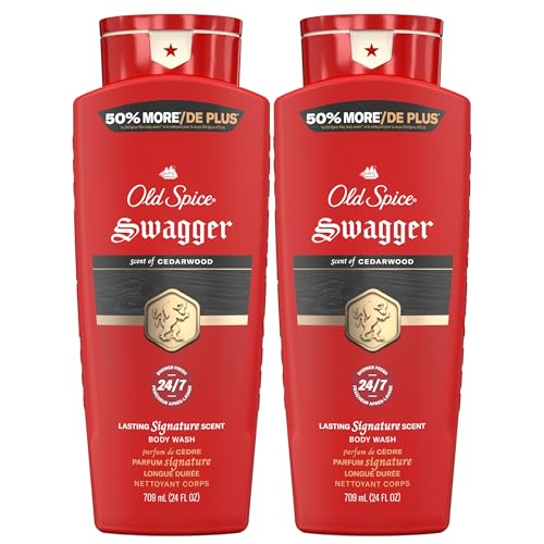 Old Spice Refreshing Body Wash for Men, 3X Defense, 24/7 Shower Fresh with Long Lasting Scent, Red Collection, Swagger with Cedarwood Scent, 24 oz