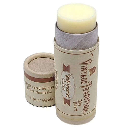 Vintage Tradition Moisturizing Beef Tallow Lip Balm - Unscented Tube Lip Moisturizer for Sensitive Skin Hydrates & Soothes Dry Lips - Grass-Fed Tallow