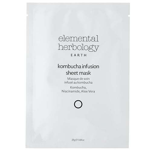 Elemental Herbology Kombucha Infusion Sheet Mask, 1 Mask- Radiance-Boosting, Face Sheet Mask with Probiotics, Niacinamide & Aloe Vera - Brightens