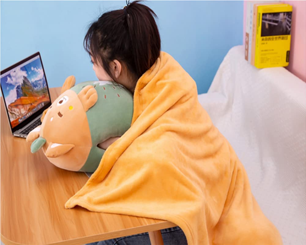 YUDONG 15" Kids Stuffed Animals Travel Blanket and Pillow Set,Cute Dog Plush Pillow with Hand Warmer Design,Perfect for Travel, Camping, Home and…