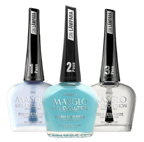 MASGLO Evolution Nail Polish Gel Effect, No UV/LED Lamp, Duration Up To 12 Days, 3 PCS - Base, Color, Shine - Gel Effect Without Need For UV/LED, 0.5 Beauty & Personal Care MASGLO