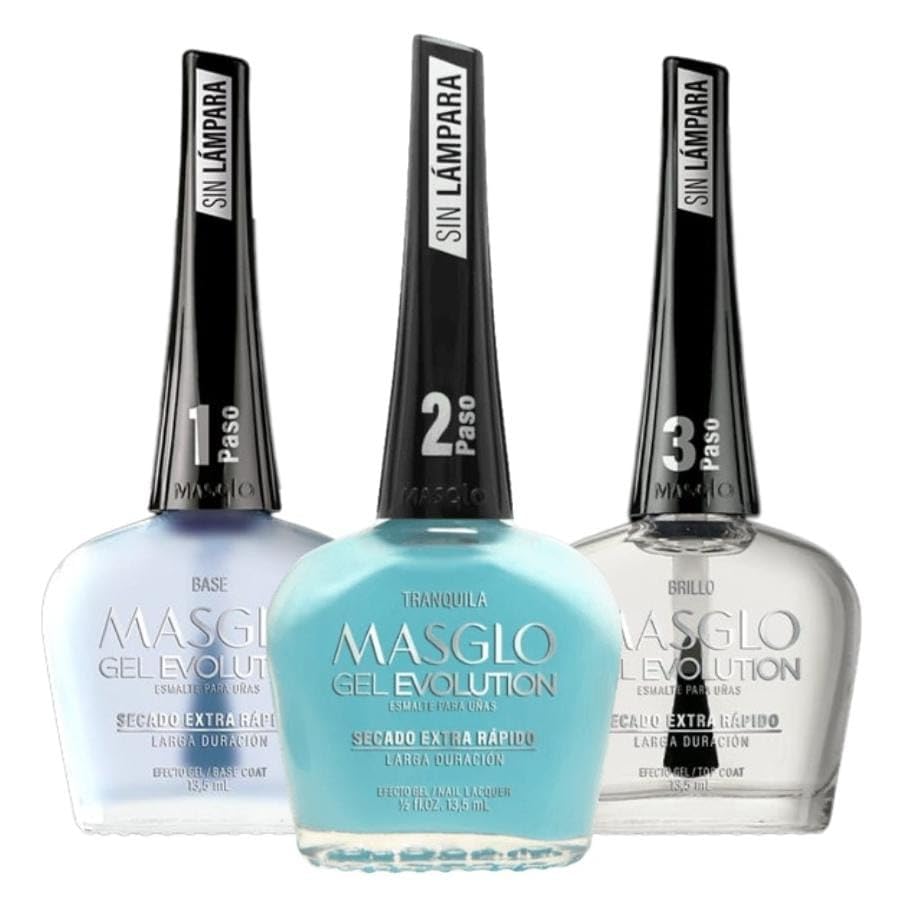 MASGLO Evolution Nail Polish Gel Effect, No UV/LED Lamp, Duration Up To 12 Days, 3 PCS - Base, Color, Shine - Gel Effect Without Need For UV/LED, 0.5 Beauty & Personal Care MASGLO