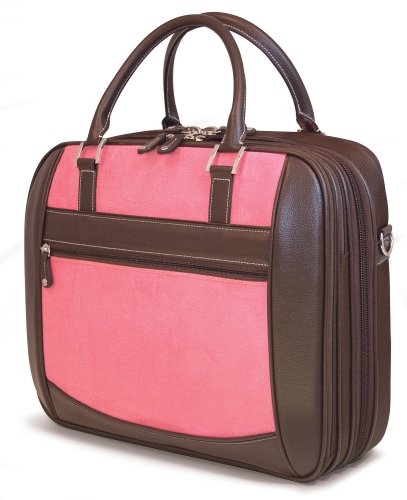 Mobile Edge Women's Laptop Briefcase Bag for 16" PC, Compatible with MacBook 17", Brown w/Pink, TSA-Friendly