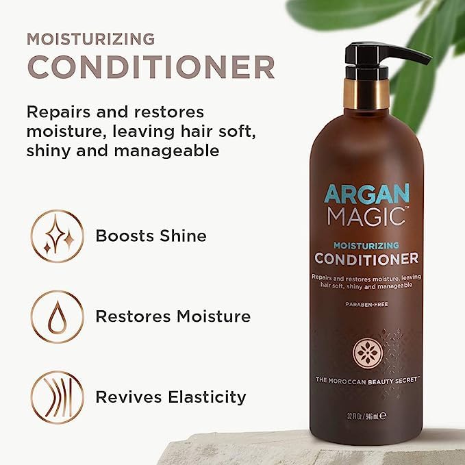 ARGAN MAGIC Hair Care Essentials Trio - Shine Boosting Shampoo | Moisturizing Conditioner | 10 in 1 Leave in Spray | Restores Shine & Elasticity |
