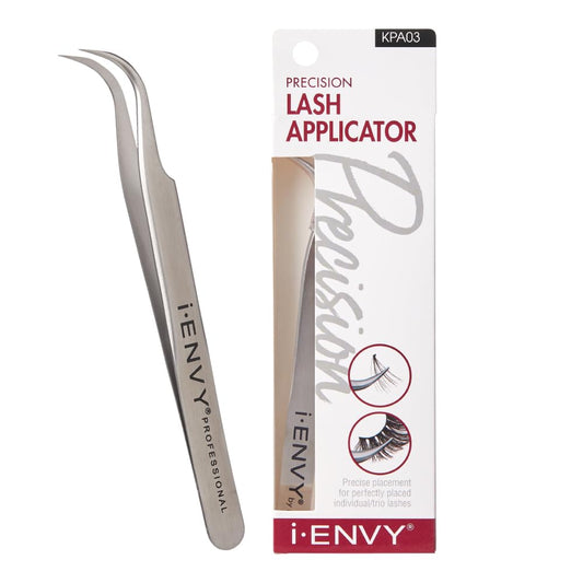 iENVY by Kiss Lash Applicator Tool, Precision Professional DIY Fales Eyelashes Extension Tweezers, Stainless Steel Curved Design for Individual