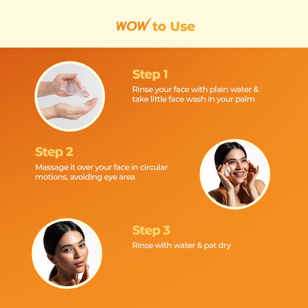 WOW Skin Science Vitamin C Exfoliating Face Wash With Brush, Soft, Silicones Bristles, Foaming Cleanser For All Skin Type, Hydrate For Smooth Skin