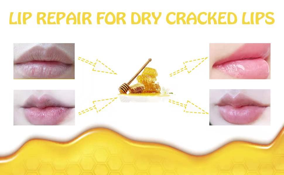2PCS Honey Balm Lip Balm, Lip Masks for Dry and Cracked Lips with Brush, Lip Exfoliator & Moisturizer, Reduces Lips Lines & Lightens Lips