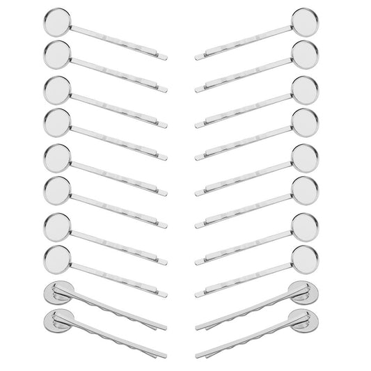 Lasenersm 20 Pieces Metal Bobby Pins Hair Clips with 12mm Round Brass Tray, Silver for DIY Hair Accessories Making