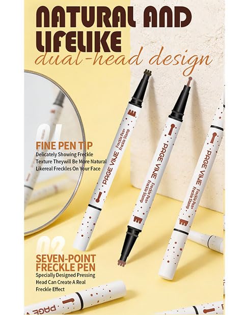 TAIKELOP Dual-Ended Freckle Stamp Pen - Realistic Faux Freckles Makeup with Soft Sponge Stamp & Precision Tip - Waterproof Long-Lasting Freckle Marker