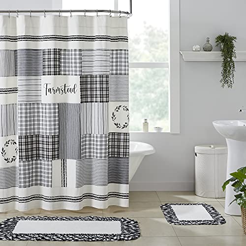 VHC Brands, Sawyer Mill™ Stenciled Patchwork Shower Curtain, Black, 72x72