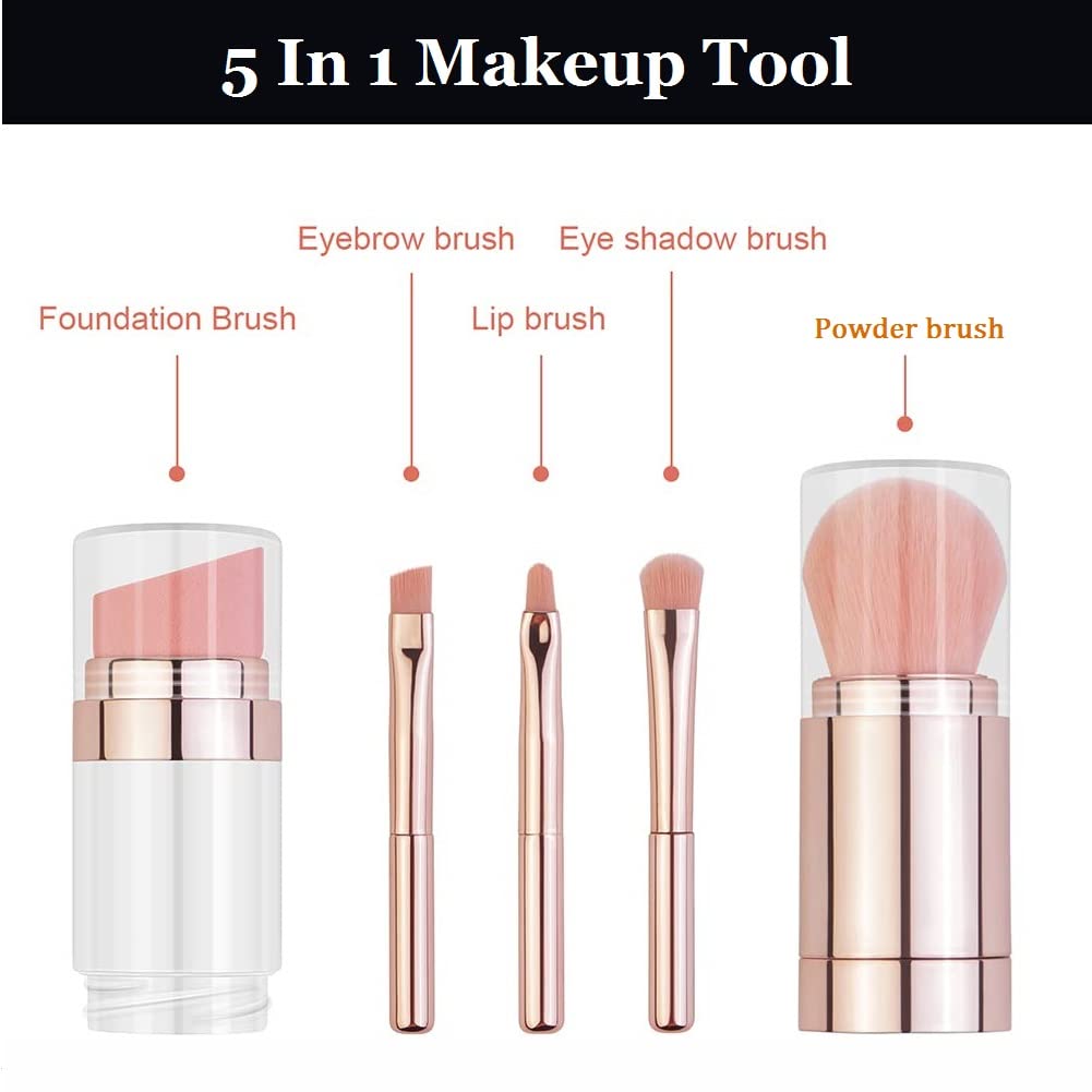 Liasun 5 In 1 Exquisite Multi-function Makeup Brushes Funny Combination Design - Blush Brush, Eyeshadow Brush, Angled Brow Brush,Blending Brush
