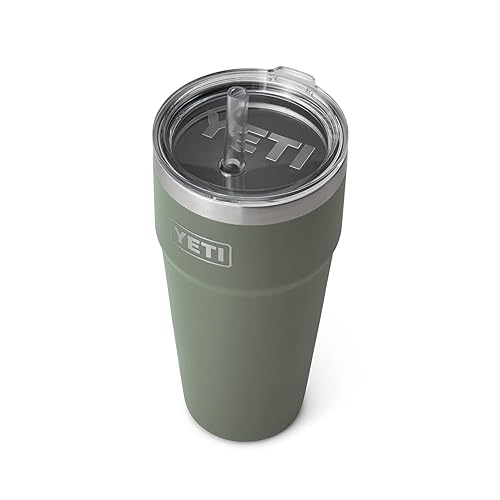 YETI Rambler 26 oz Straw Cup, Vacuum Insulated, Stainless Steel with Straw Lid, Camp Green