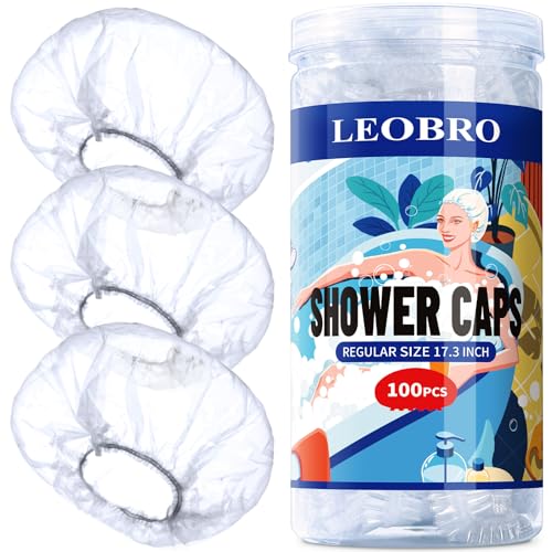 LEOBRO 100PCS Disposable Shower Caps, Shower Caps for Women Disposable, Clear Plastic Shower Cap, Plastic Hair Caps for Hair Treatment, Regular Size Beauty and Personal Care LEOBRO Default Title
