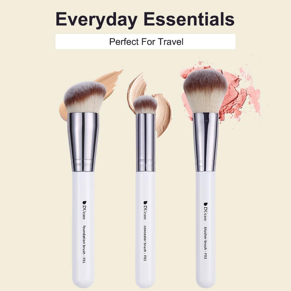 DUcare Makeup Brushes 3Pcs Foundation Contour Bronzer Brush,Concealer Brush,Blusher Powder Brush, Face Kabuki Travel Buffing Stippling Liquid Blending