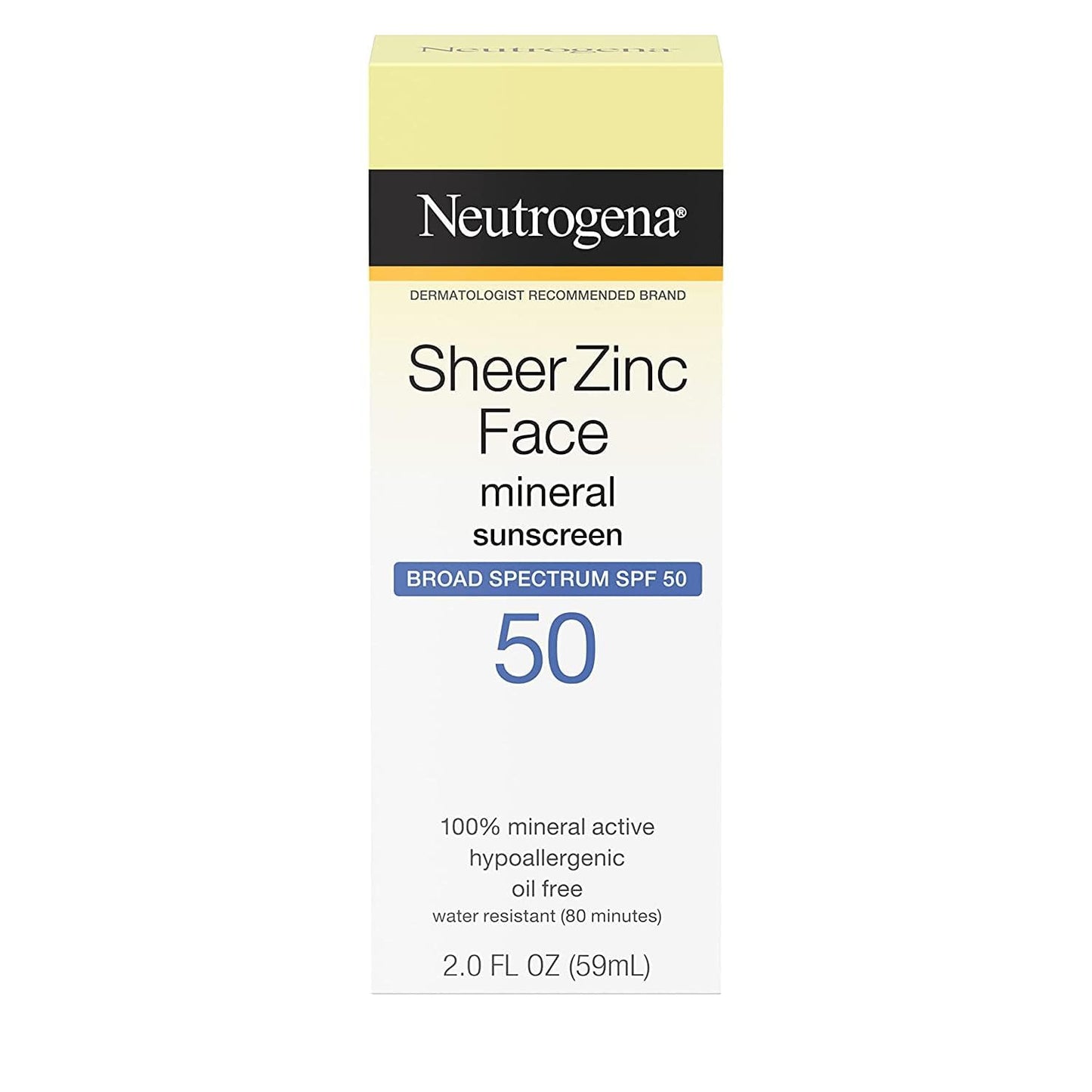 Neutrogena Sheer Zinc Face Dry Touch Spf#50 Sunscreen 2 Ounce (59ml) (2 Pack)