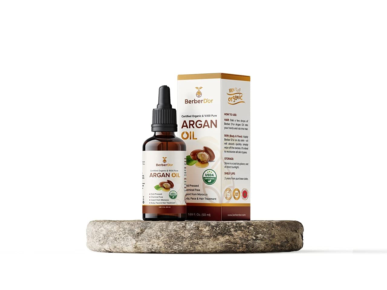 Berber D’Or 100 Pure Natural Organic Argan Oil For Body, Hair, Face, Nails | Eco-Certified, USDA Approved Import From Morocco (3.4 FL OZ 100 ML)