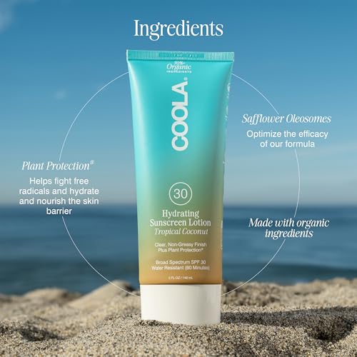 COOLA Organic Sunscreen SPF 30 Sunblock Body Lotion, Dermatologist Tested Skin Care For Daily Protection, Vegan And Gluten Free, Tropical Coconut, 5