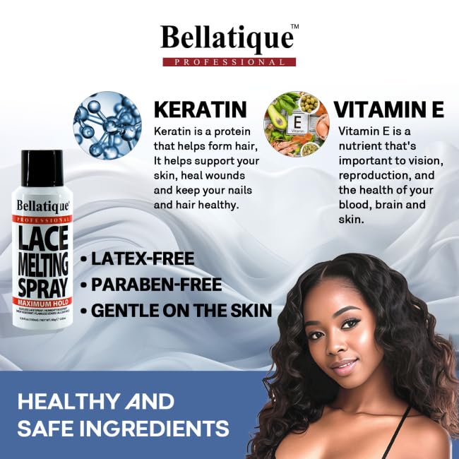 BELLATIQUE Lace Melting Spray (8.45 oz) - Maximum Hold. Flawless Edges, Quick & Easy, Fast Drying, Humidity Resistant, Sweat Resistant, All Day Hold