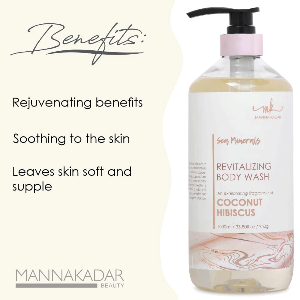 Manna Kadar Beauty Dead Sea Minerals Revitalizing Body Wash, Coconut Hibiscus - Clean, Soothe, Revitalizes, Rejuvenates Skin, Hydrates, Shower Gel